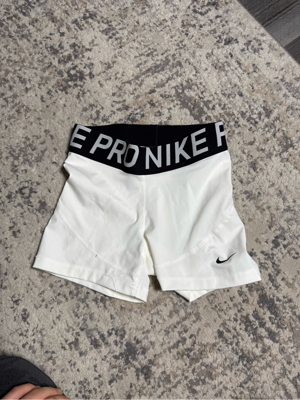 Nike White Women's Pro Compression Shorts with Black Branded Waistband
